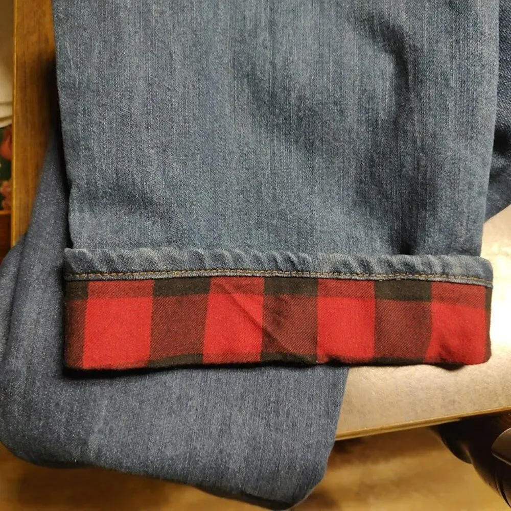 New Eddie Bauer Straight Fit Flannel Lined Dark Blue Jeans Size Men's 40/34